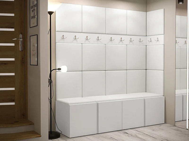 Set mobili da ingresso Hartford 265, 186x168x46cm, Bianco, Eco pelle|Truciolare laminato