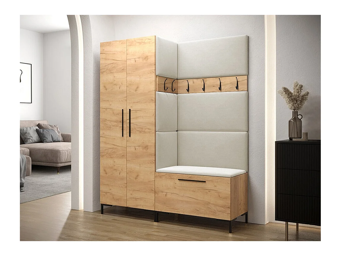 Conjunto pasillo Hartford F100, 196x158x44cm, Craft roble, Tapiz|Aglomerado laminado