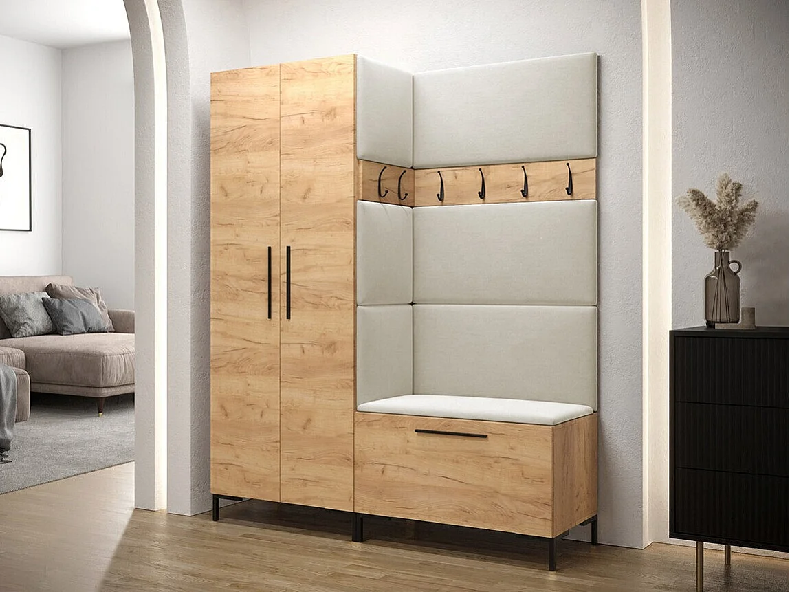 Meuble d'entrée Tivsoa 100, 196x158x44cm, Craft chêne, Stratifié|Tissu, Murale|À poser