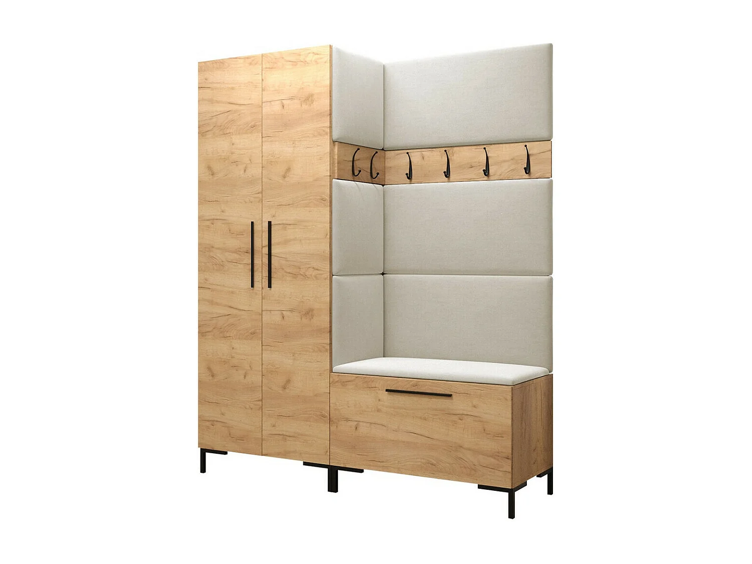 Meuble d'entrée Tivsoa 100, 196x158x44cm, Craft chêne, Stratifié|Tissu, Murale|À poser