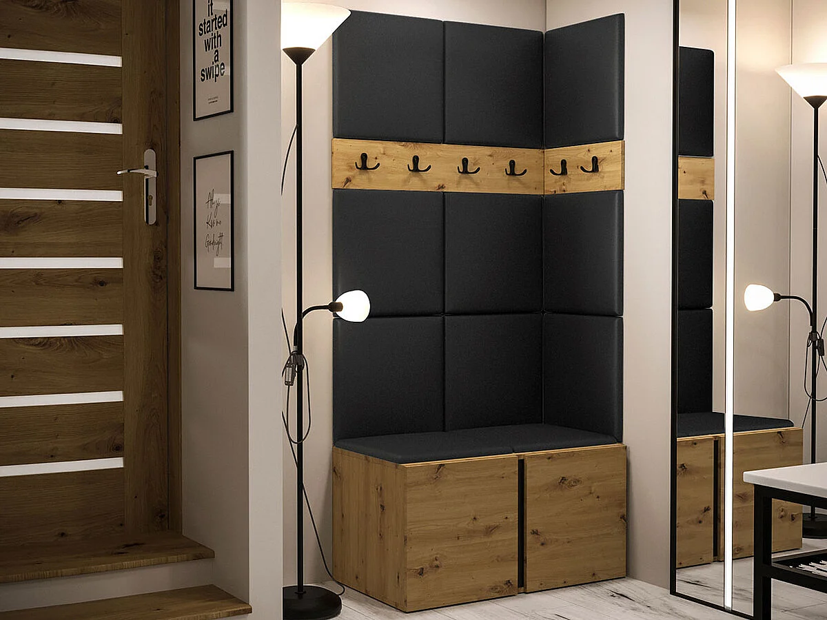 Conjunto pasillo Hartford 264, 186x84x46cm, Roble Artisan, Tapiz|Cuero ecológico