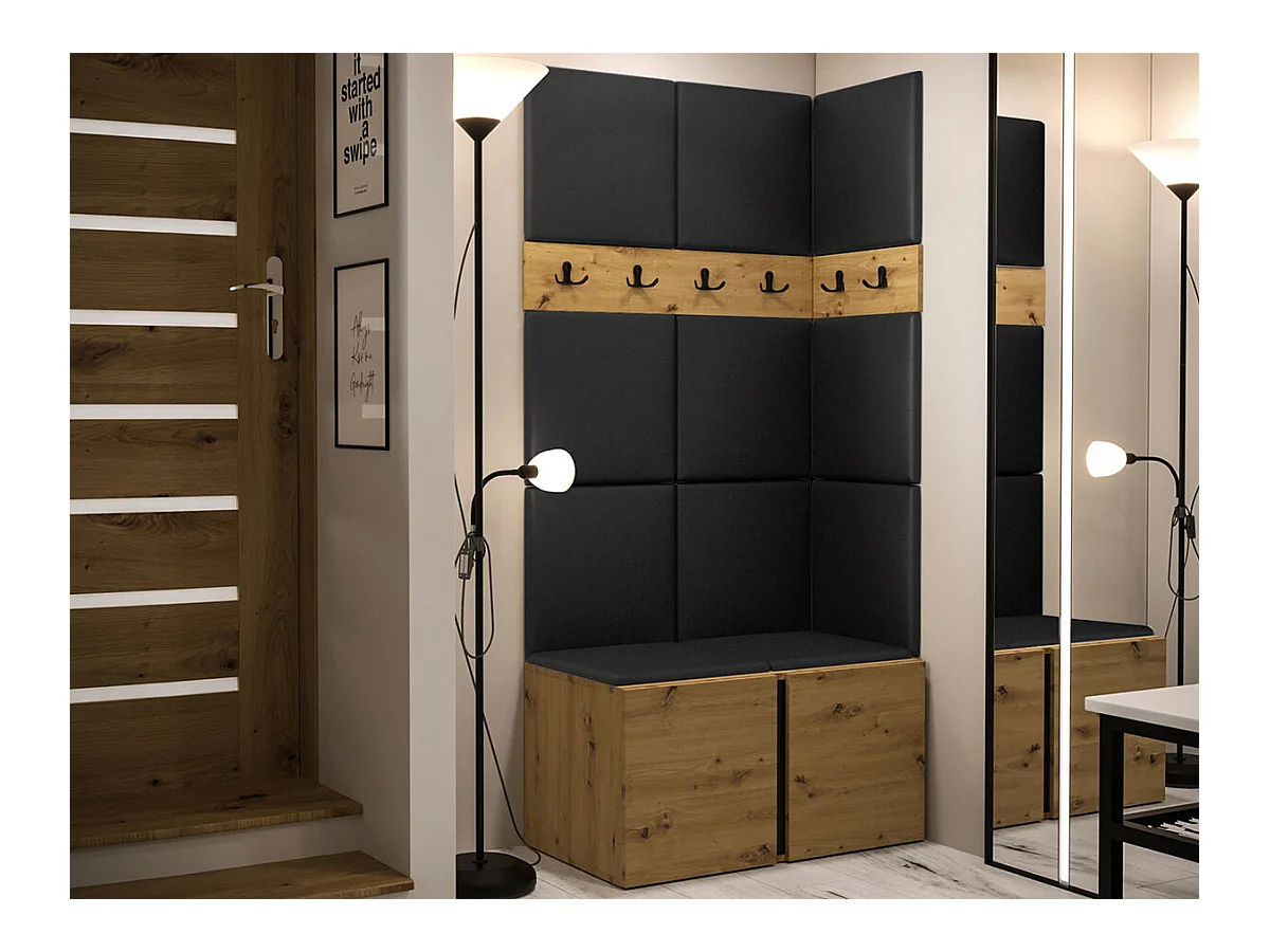 Meuble d'entrée Hartford 264, 186x84x46cm, Chêne Artisan, Tapisserie|Faux cuir