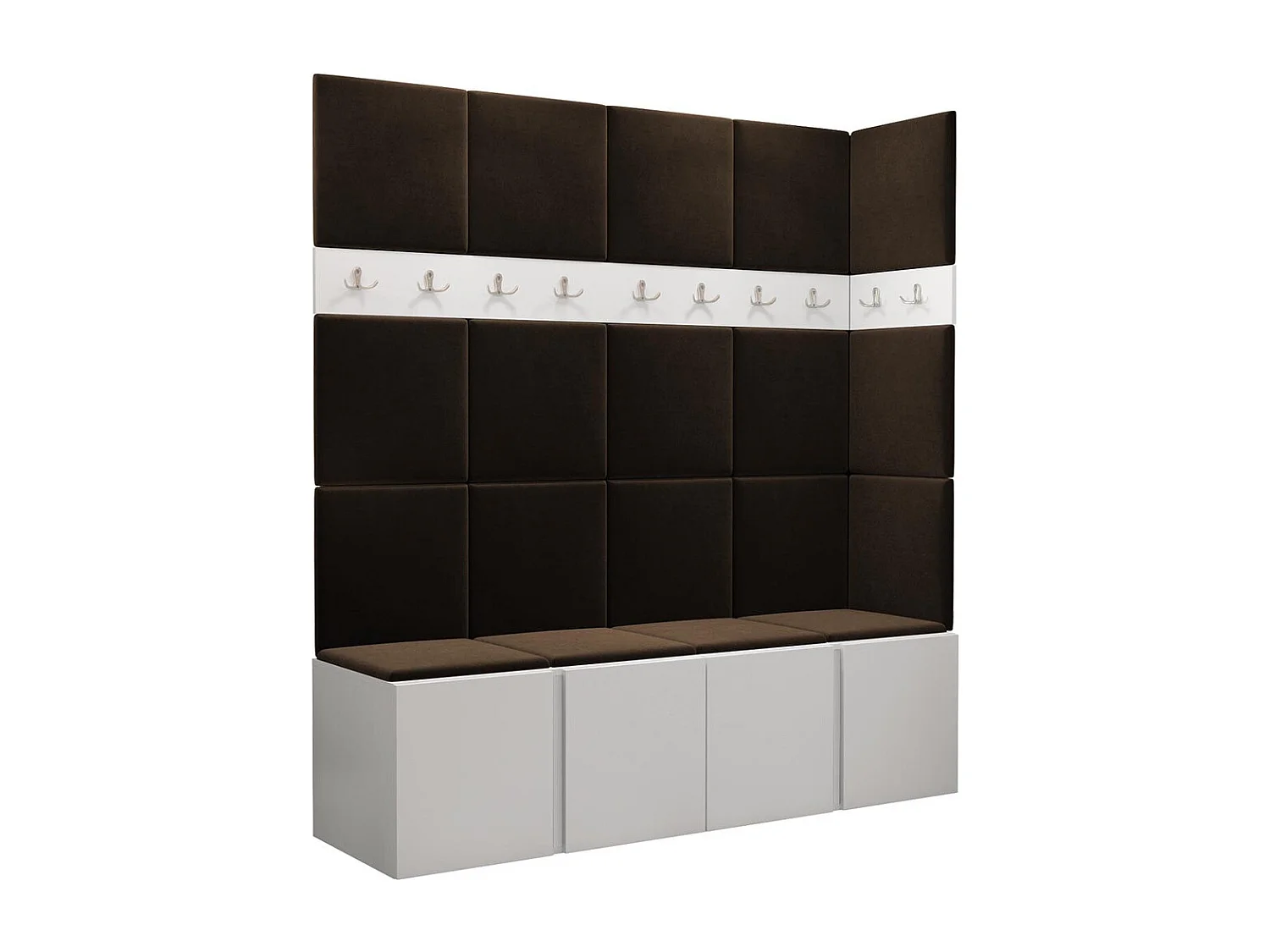 Meuble d'entrée Hartford 265, 186x168x46cm, Marron|Blanc, Tissu|Stratifié, Murale|À poser