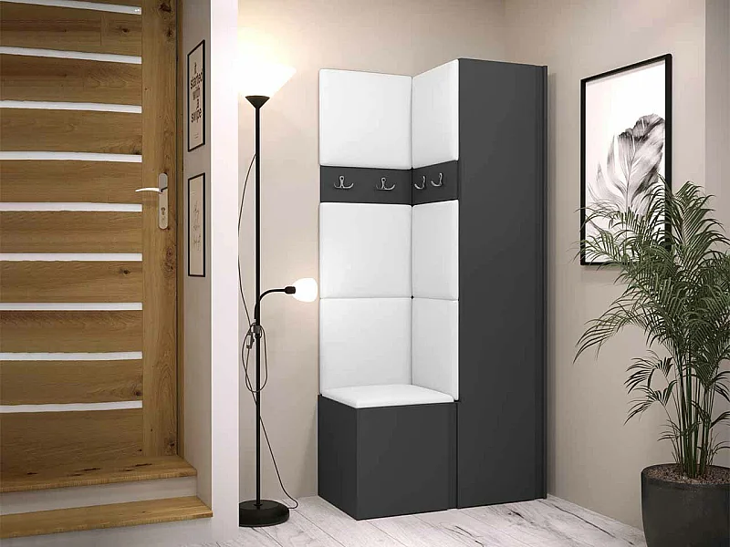 Conjunto pasillo Hartford 348, 186x82x44cm, Grafito, Aglomerado laminado|Cuero ecológico