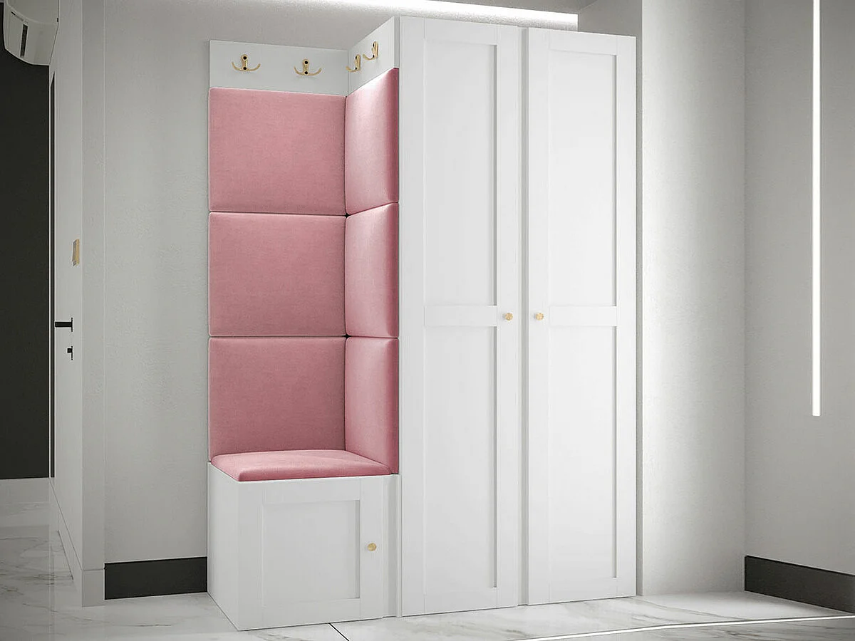 Conjunto pasillo Hartford 379, 186x116x46cm, Rosa|Blanco, MDF|Aglomerado laminado|Tapiz