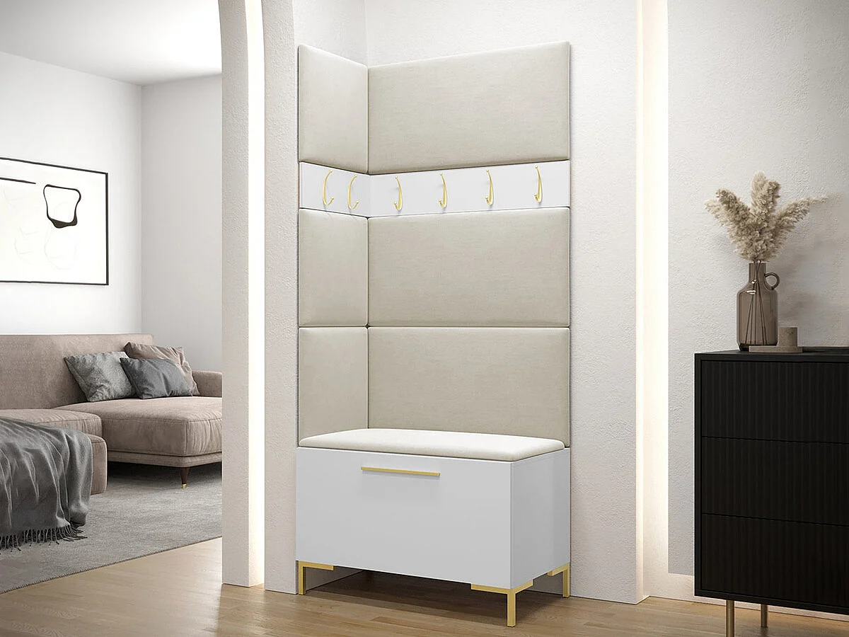 Meuble d'entrée Tivsoa 103, 196x84x46cm, Blanc, Tissu|Stratifié, À poser|Murale