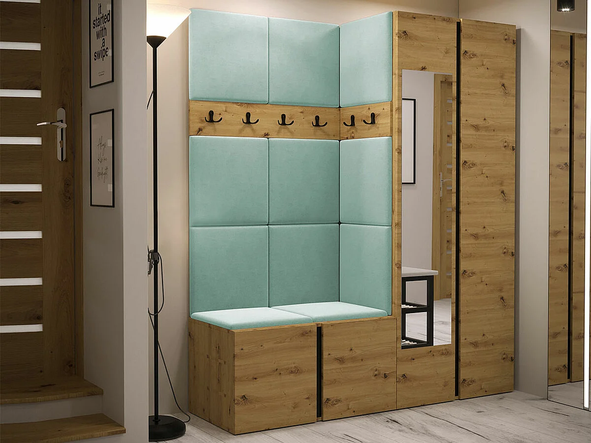 Meuble d'entrée Hartford 278, 186x158x46cm, Miroir, Chêne Artisan, Stratifié|Tapisserie