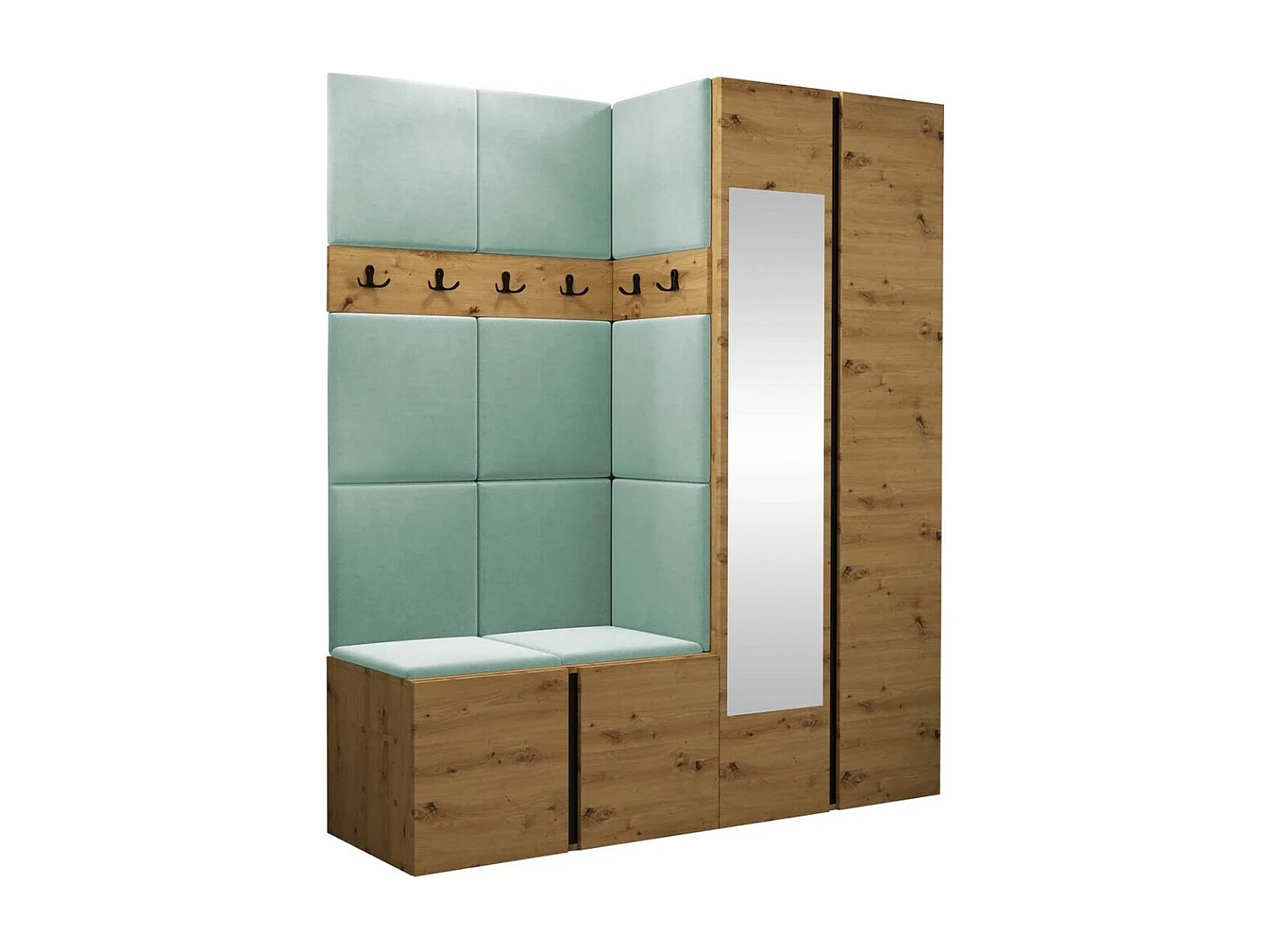 Meuble d'entrée Hartford 278, 186x158x46cm, Miroir, Chêne Artisan, Stratifié|Tapisserie