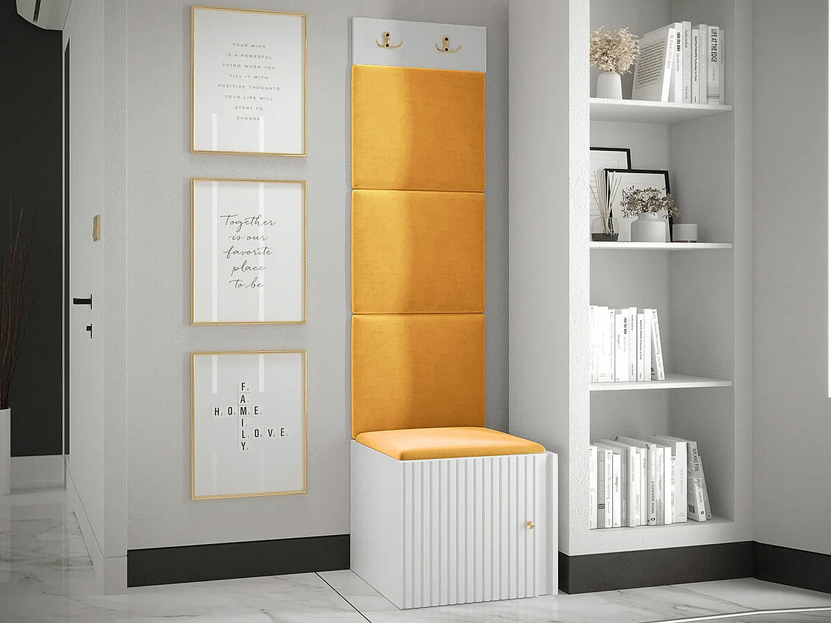 Conjunto pasillo Hartford 386, 186x42x46cm, Blanco|Amarillo, Colocada|Montada en la pared