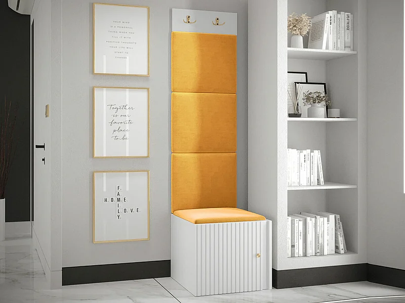 Conjunto pasillo Hartford 386, 186x42x46cm, Blanco|Amarillo, Colocada|Montada en la pared