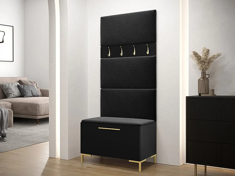 Meuble d'entrée Tivsoa 102, 196x84x46cm, Noir, Stratifié|Tissu, À poser|Murale