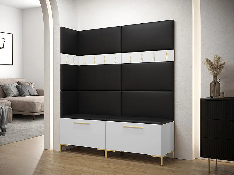 Conjunto pasillo Hartford F104, 196x168x46cm, Blanco, Cuero ecológico|Aglomerado laminado