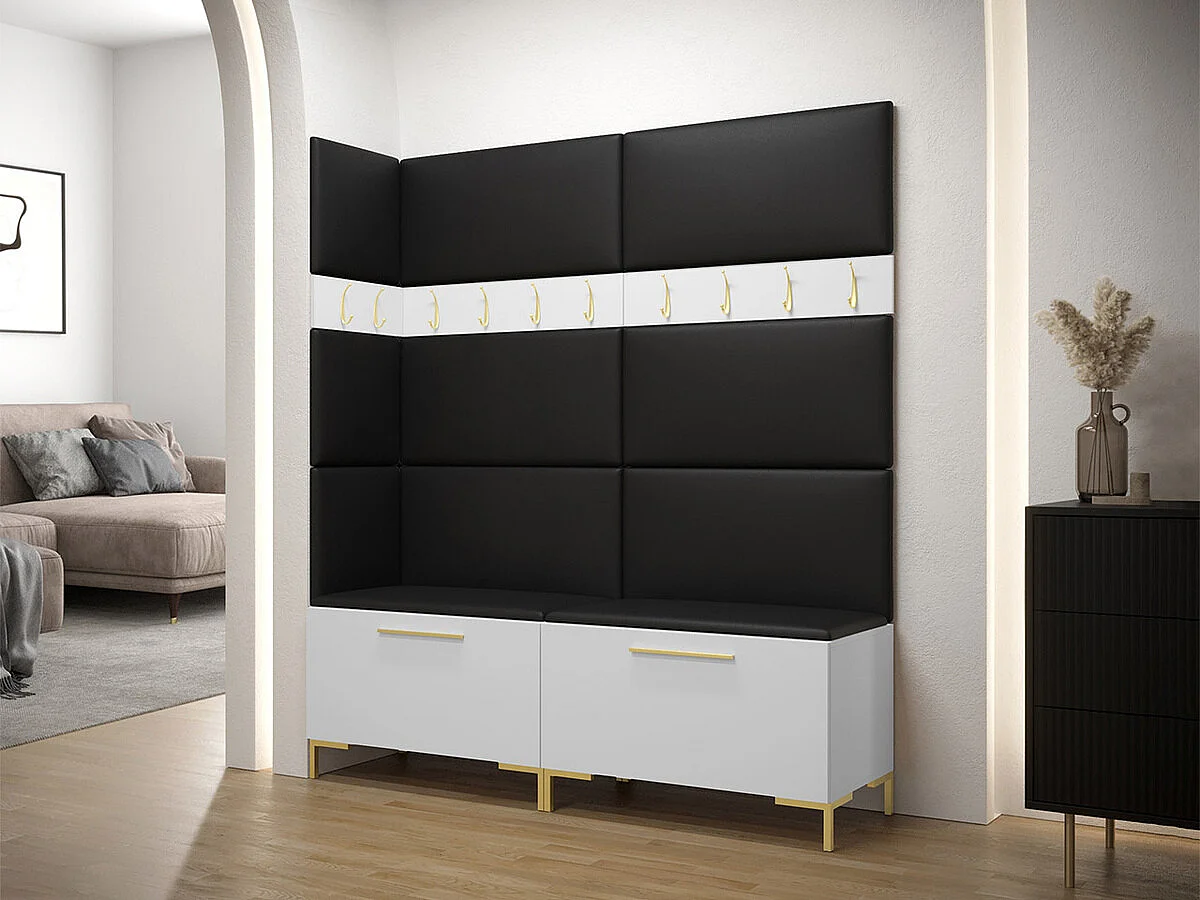 Conjunto pasillo Hartford F104, 196x168x46cm, Blanco, Cuero ecológico|Aglomerado laminado