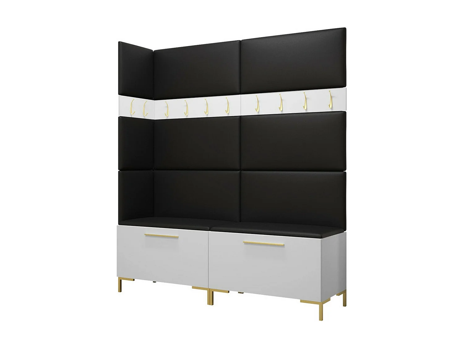 Conjunto pasillo Hartford F104, 196x168x46cm, Blanco, Cuero ecológico|Aglomerado laminado