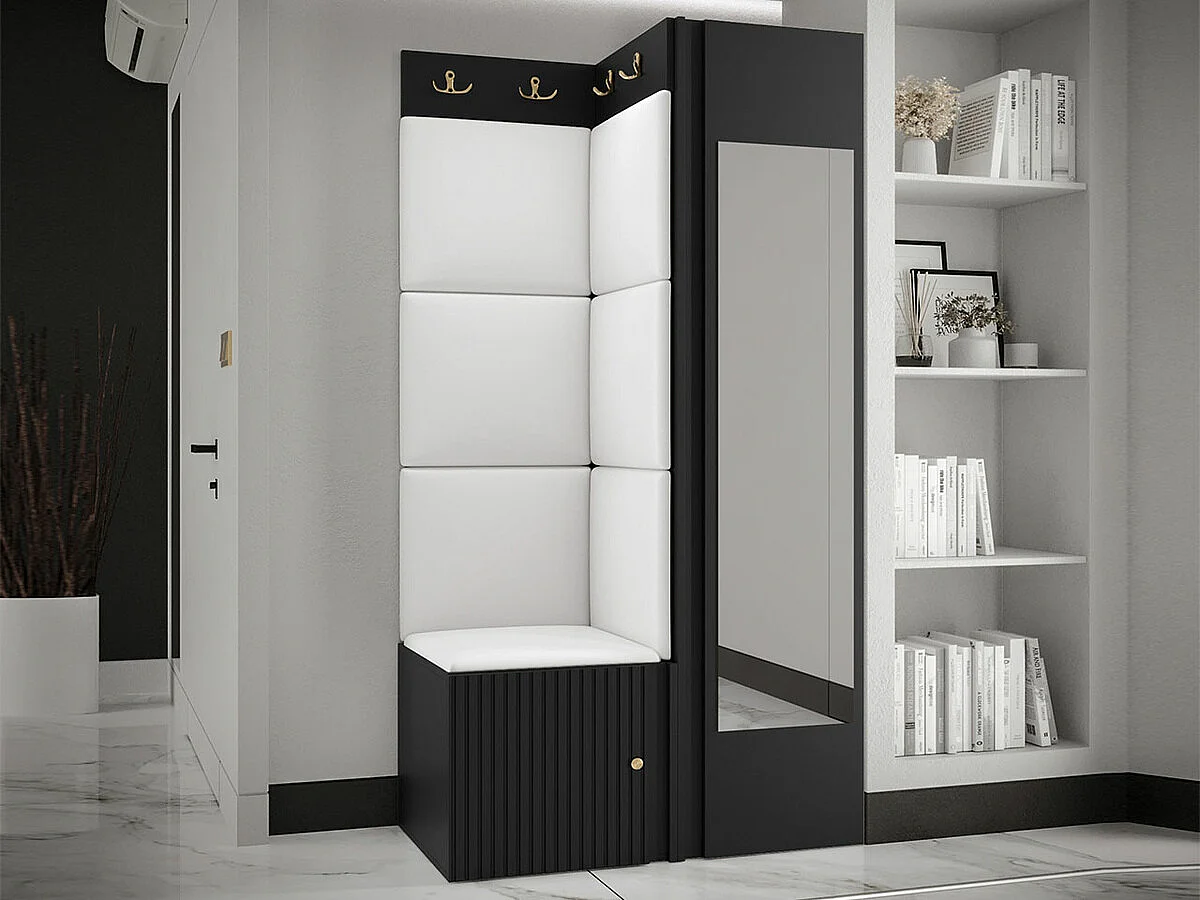 Conjunto pasillo Hartford 391, 186x82x46cm, Espejo, Blanco|Negro