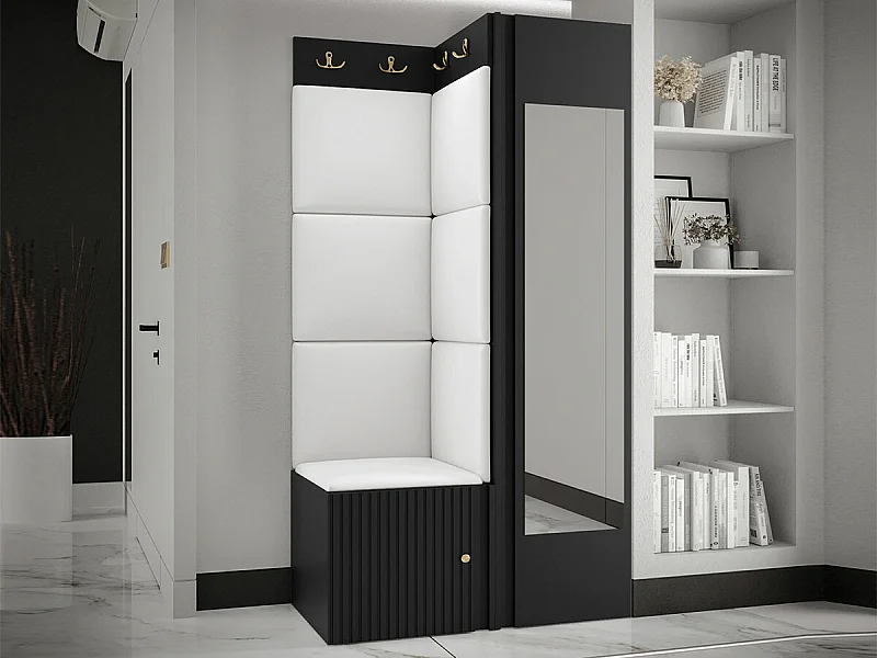 Conjunto pasillo Hartford 391, 186x82x46cm, Espejo, Blanco|Negro