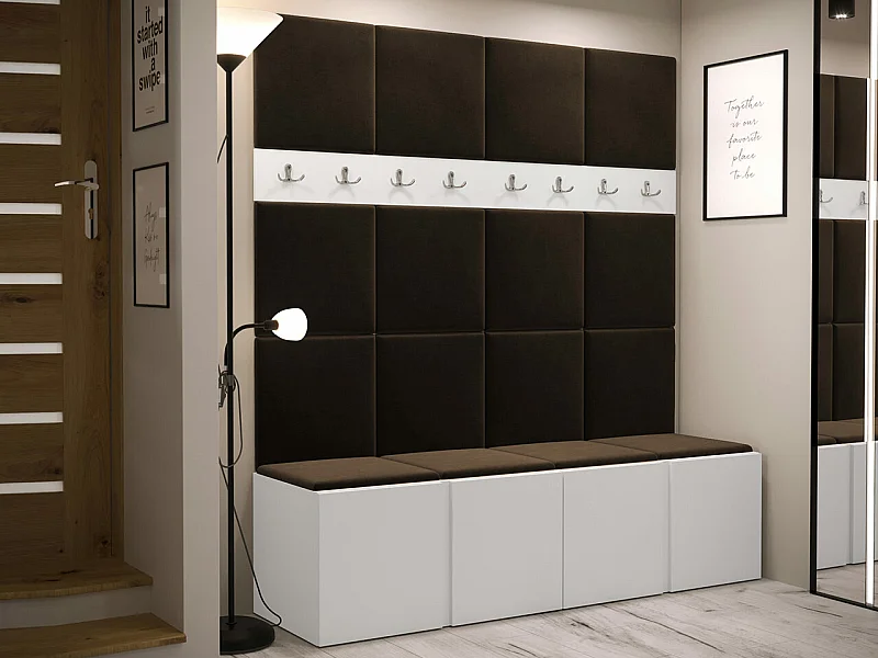 Meuble d'entrée Hartford 268, 186x168x46cm, Marron|Blanc, Tapisserie|Stratifié