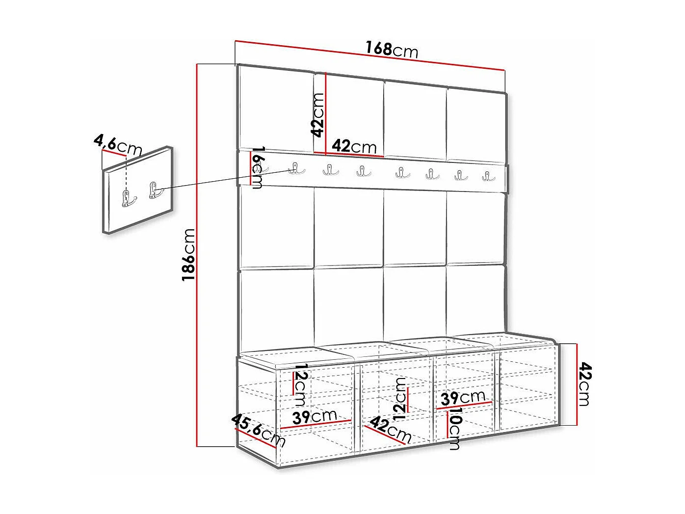 Conjunto para corredor Hartford 268, Colocado, 19x17x5cm