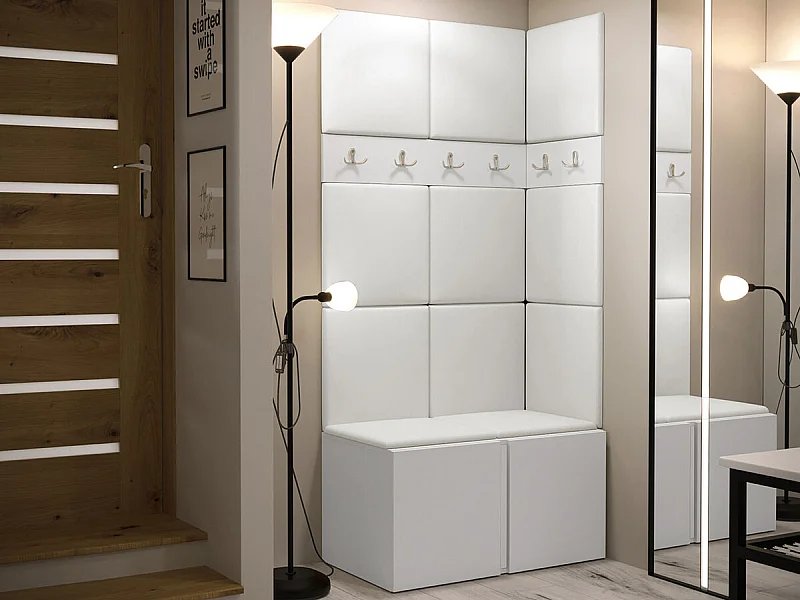 Conjunto pasillo Hartford 264, 186x84x46cm, Blanco, Tapiz|Cuero ecológico