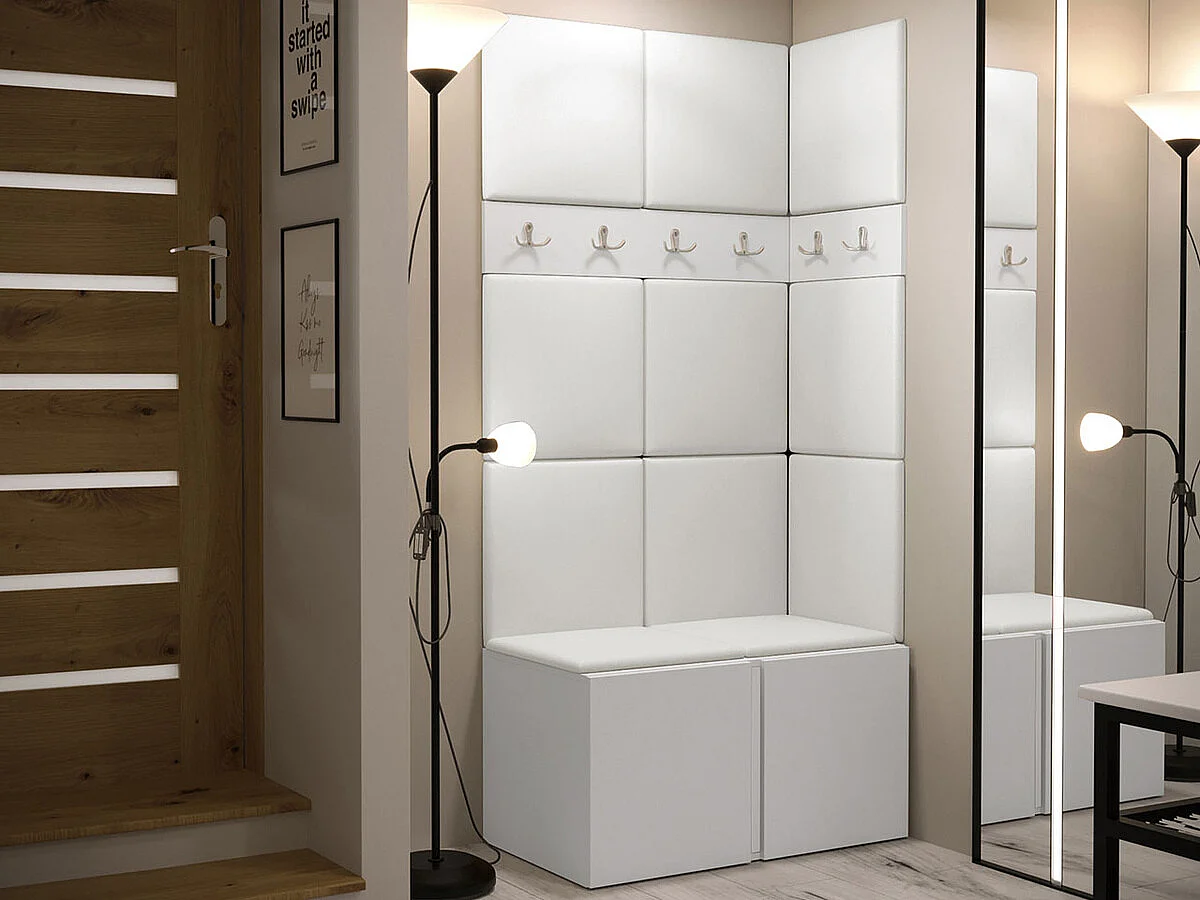 Conjunto pasillo Hartford 264, 186x84x46cm, Blanco, Tapiz|Cuero ecológico