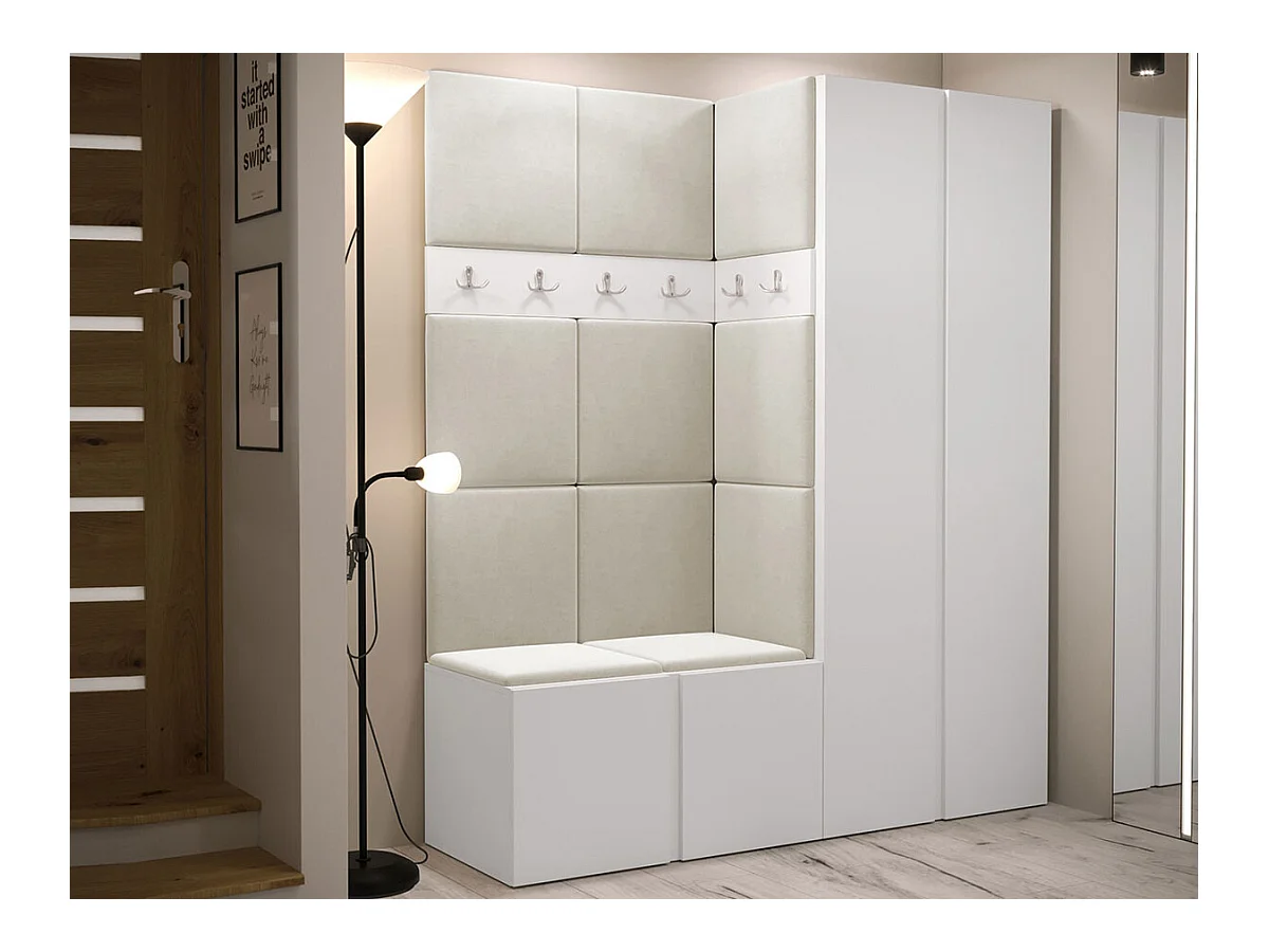 Meuble d'entrée Hartford 266, 186x158x46cm, Blanc, Stratifié|Tapisserie