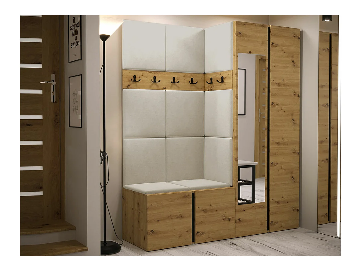Meuble d'entrée Hartford 278, 186x158x46cm, Miroir, Chêne Artisan, Stratifié|Tapisserie