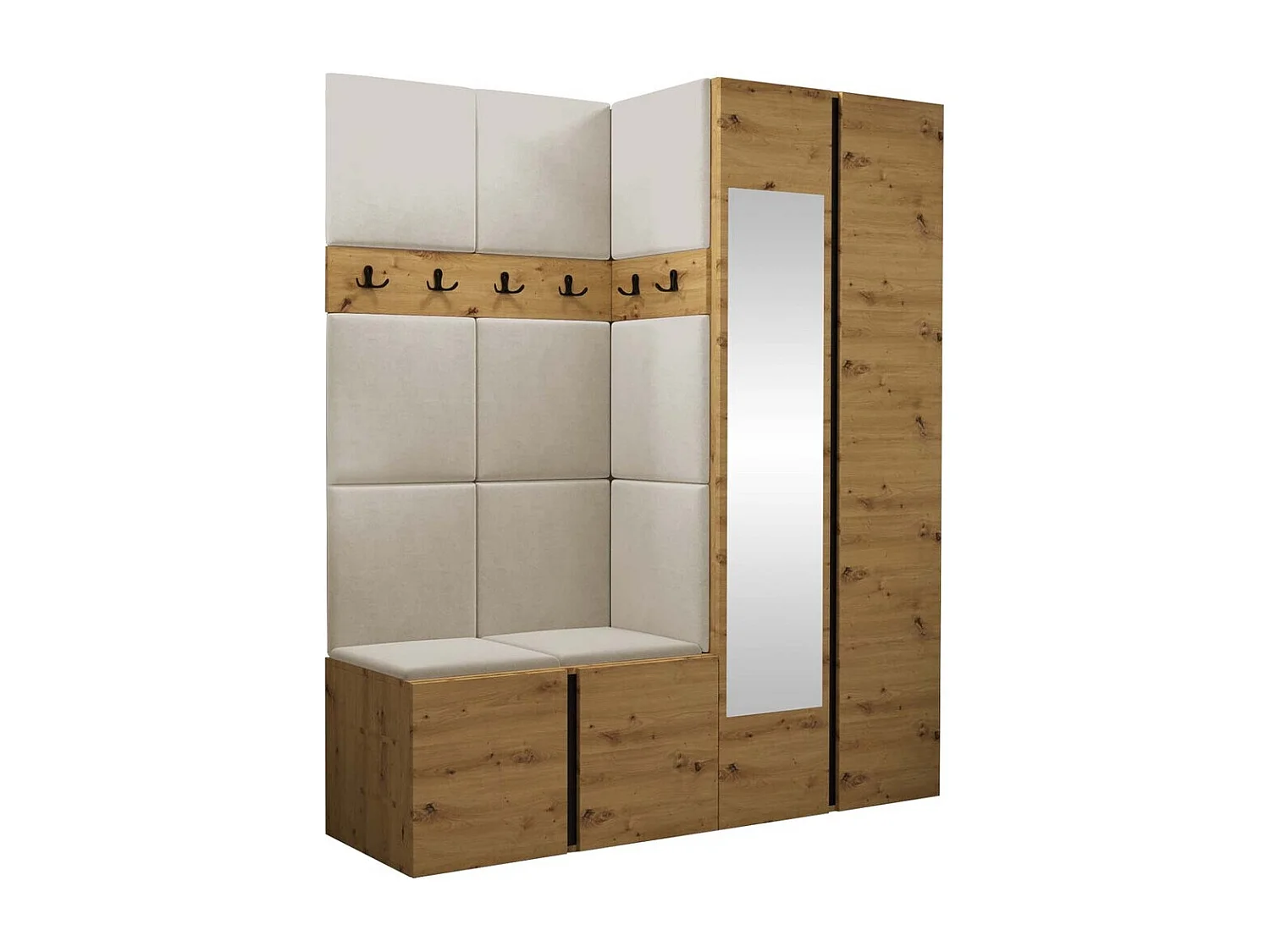 Meuble d'entrée Hartford 278, 186x158x46cm, Disponible, Chêne Artisan, Tissu|Stratifié