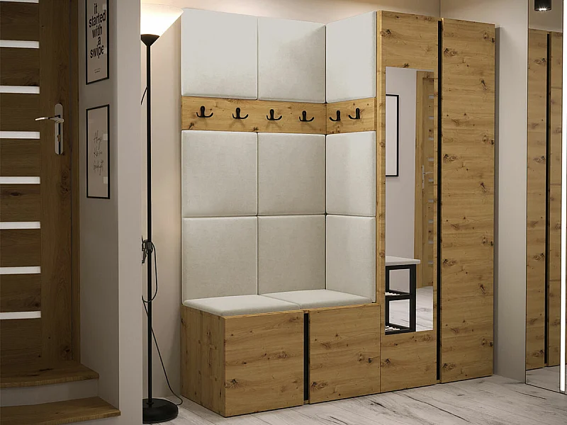 Meuble d'entrée Hartford 278, 186x158x46cm, Disponible, Chêne Artisan, Tissu|Stratifié
