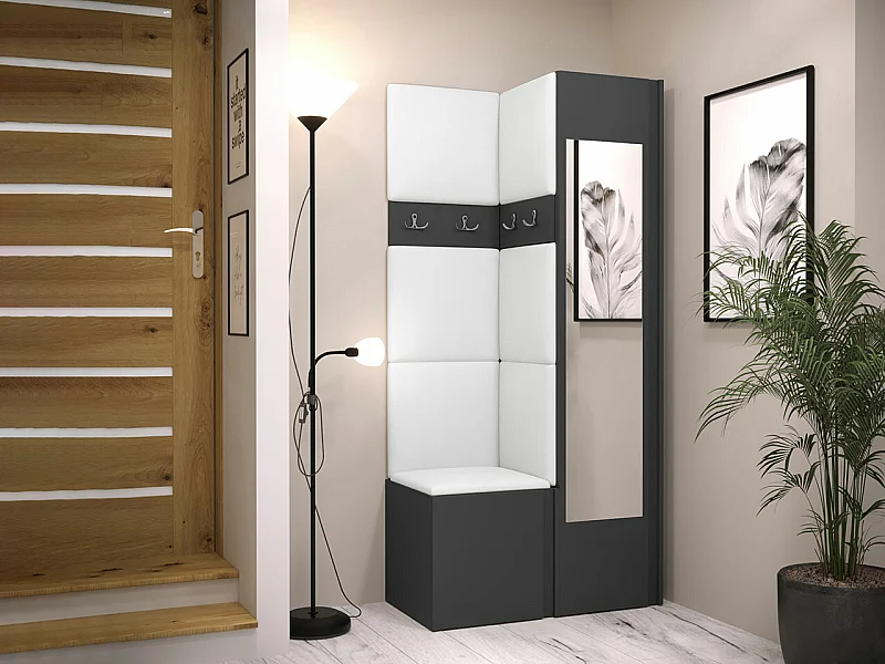 Meuble d'entrée Hartford 354, 186x82x44cm, Disponible, Graphite, Stratifié|Faux cuir