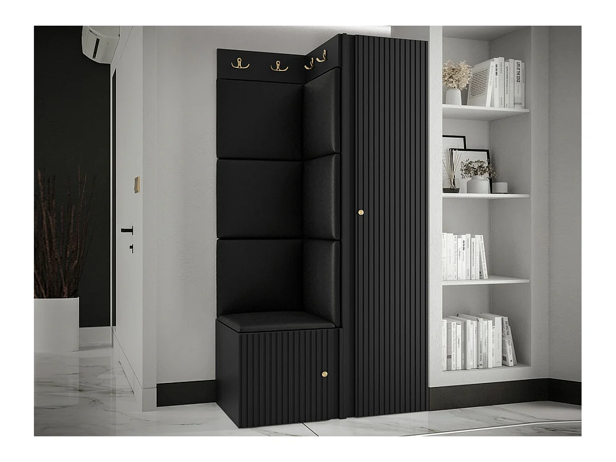 Meuble d'entrée Hartford 390, 186x82x46cm, Noir, MDF|Stratifié|Faux cuir