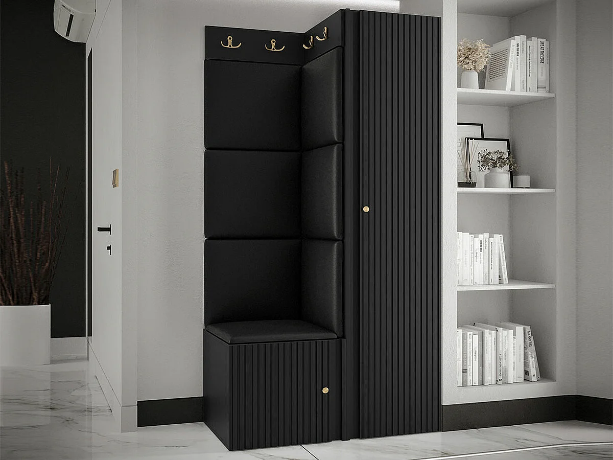 Conjunto pasillo Hartford 390, 186x82x46cm, Negro, Colocada|Montada en la pared