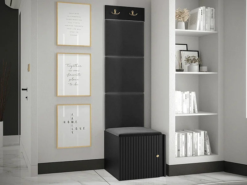 Meuble d'entrée Hartford 386, 186x42x46cm, Noir, Tapisserie|MDF|Stratifié