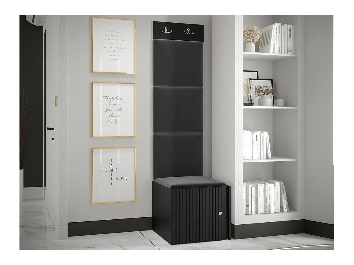 Conjunto pasillo Hartford 386, 186x42x46cm, Negro, MDF|Aglomerado laminado|Tapiz