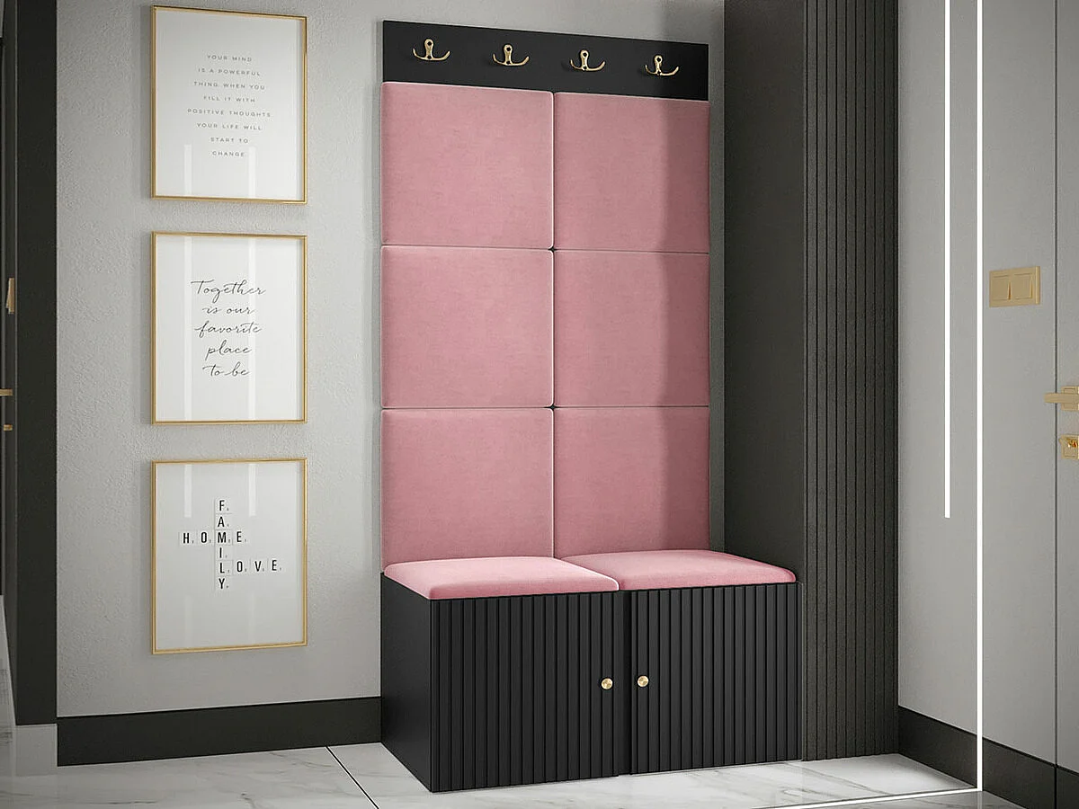 Conjunto pasillo Hartford 383, 186x84x46cm, Rosa|Negro, MDF|Aglomerado laminado|Tapiz