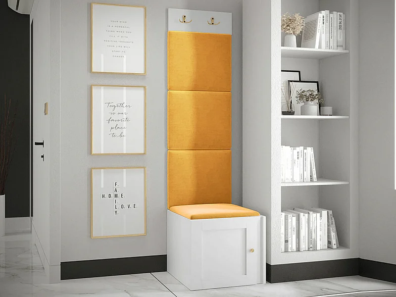 Conjunto pasillo Hartford 378, 186x42x46cm, Blanco|Amarillo, Colocada|Montada en la pared