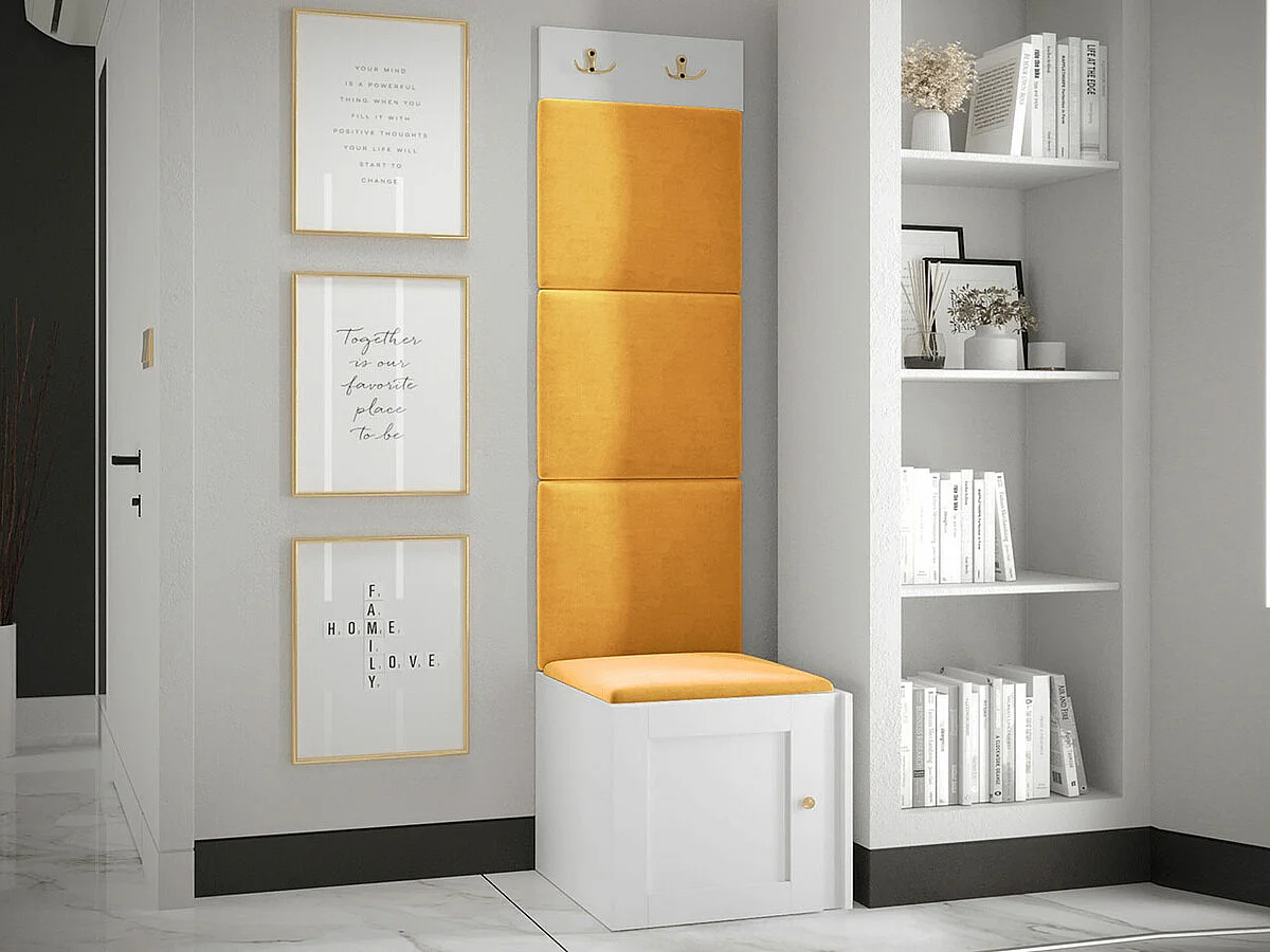 Conjunto pasillo Hartford 378, 186x42x46cm, Blanco|Amarillo, Colocada|Montada en la pared