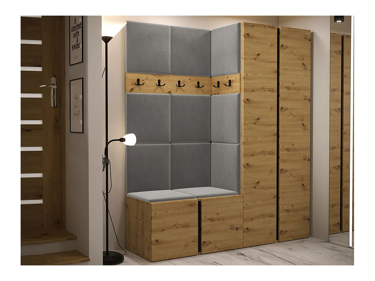 Meuble d'entrée Hartford 266, 186x158x46cm, Chêne Artisan, Stratifié|Tapisserie