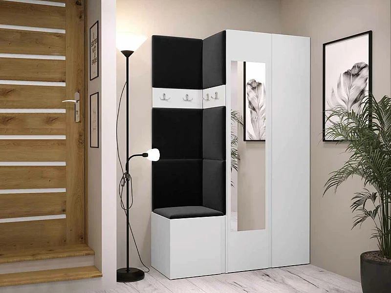 Meuble d'entrée Hartford 350, 186x116x44cm, Disponible, Blanc, Stratifié|Tissu