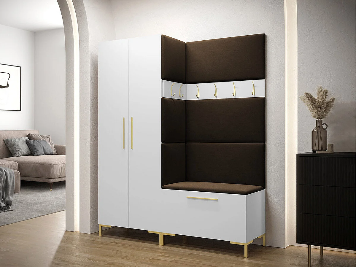 Meuble d'entrée Tivsoa 100, 196x158x44cm, Brun foncé|Blanc, Tissu|Stratifié