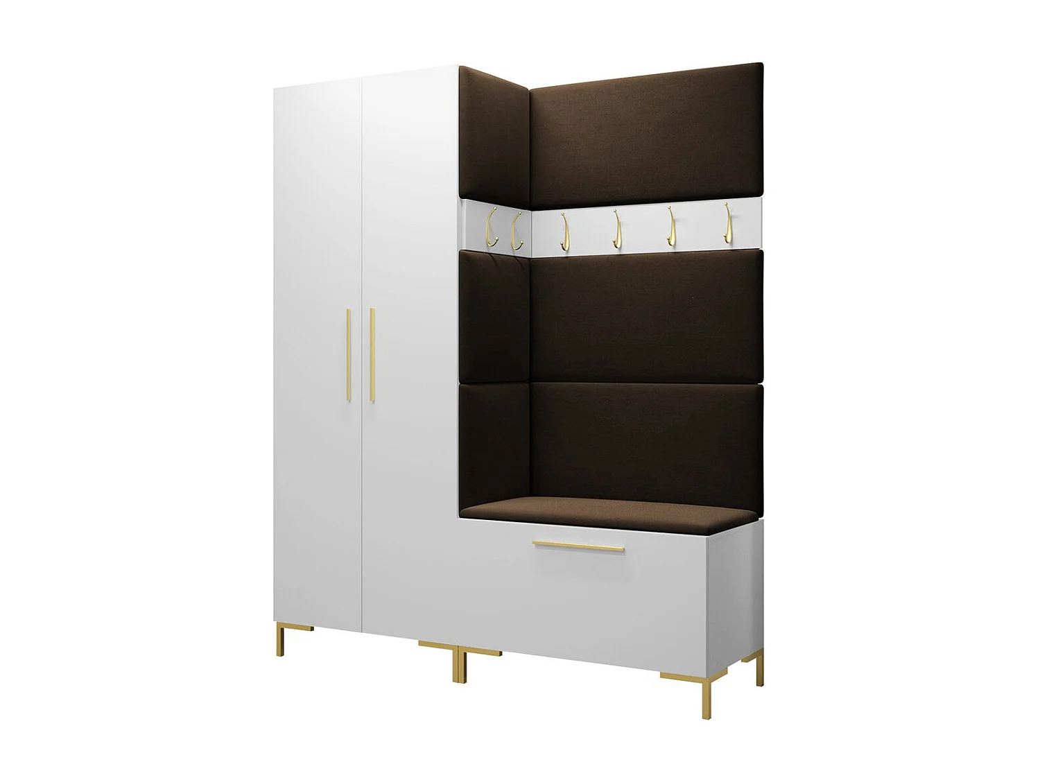 Meuble d'entrée Tivsoa 100, 196x158x44cm, Brun foncé|Blanc, Tissu|Stratifié