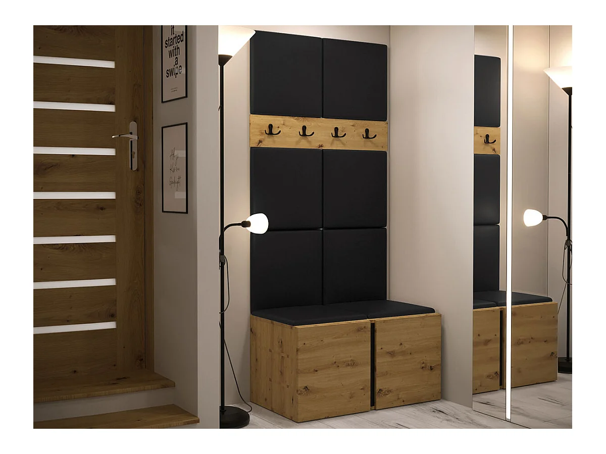 Meuble d'entrée Hartford 267, 186x84x44cm, Chêne Artisan, Stratifié|Faux cuir