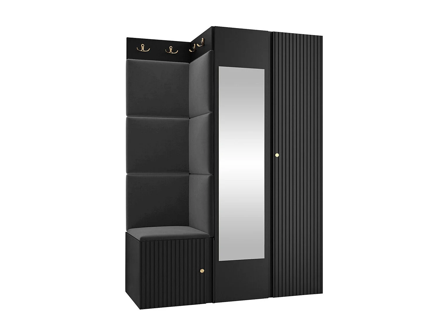 Meuble d'entrée Hartford 388, 186x116x46cm, Disponible, Noir, MDF|Stratifié|Tissu