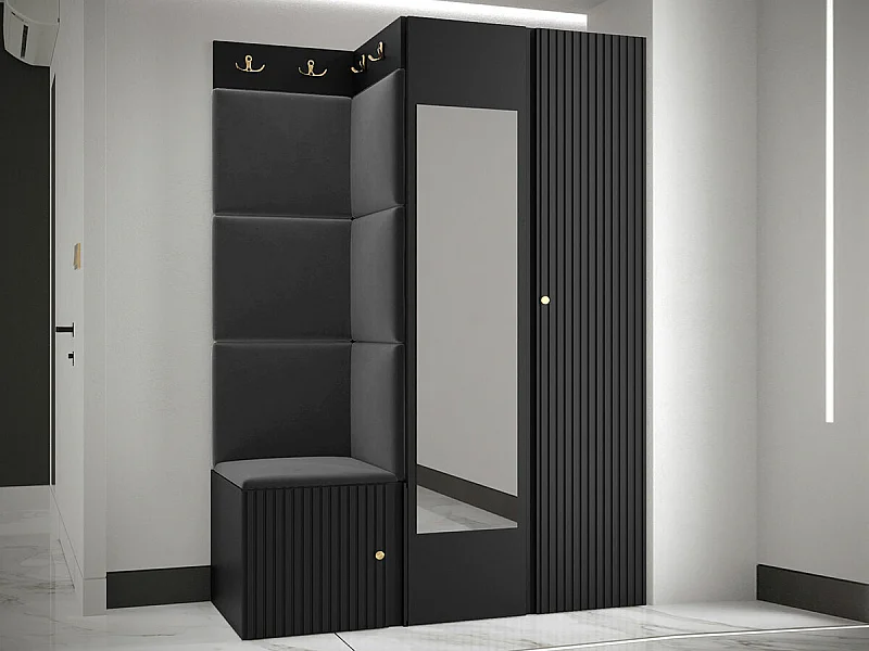 Meuble d'entrée Hartford 388, 186x116x46cm, Disponible, Noir, Tissu|MDF|Stratifié
