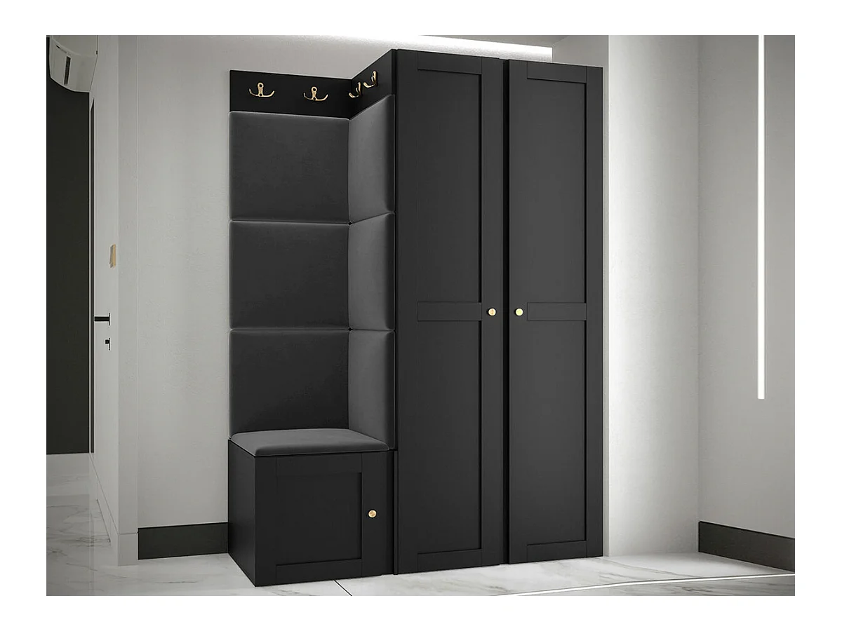 Set mobili da ingresso Hartford 379, 186x116x46cm, Nero, Da terra|Montaggio a parete