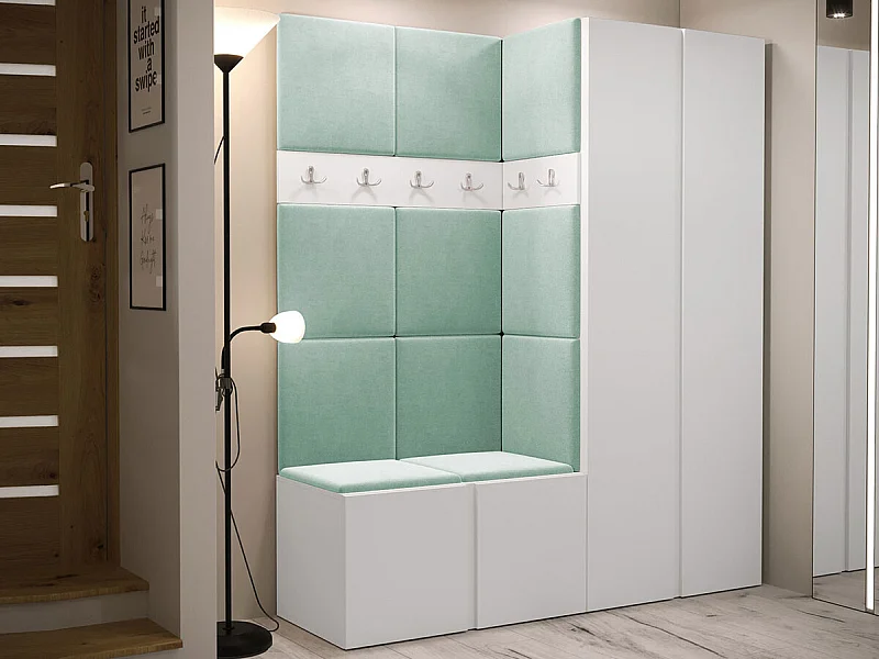 Meuble d'entrée Hartford 266, 186x158x46cm, Blanc, Tissu|Stratifié, À poser|Murale