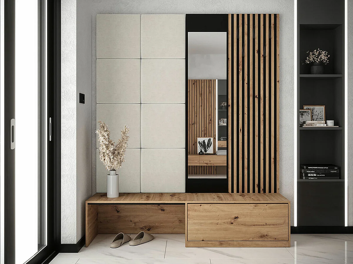 Meuble d'entrée Hartford 322, 205x172x42cm, Disponible, Chêne Artisan|Noir, À poser