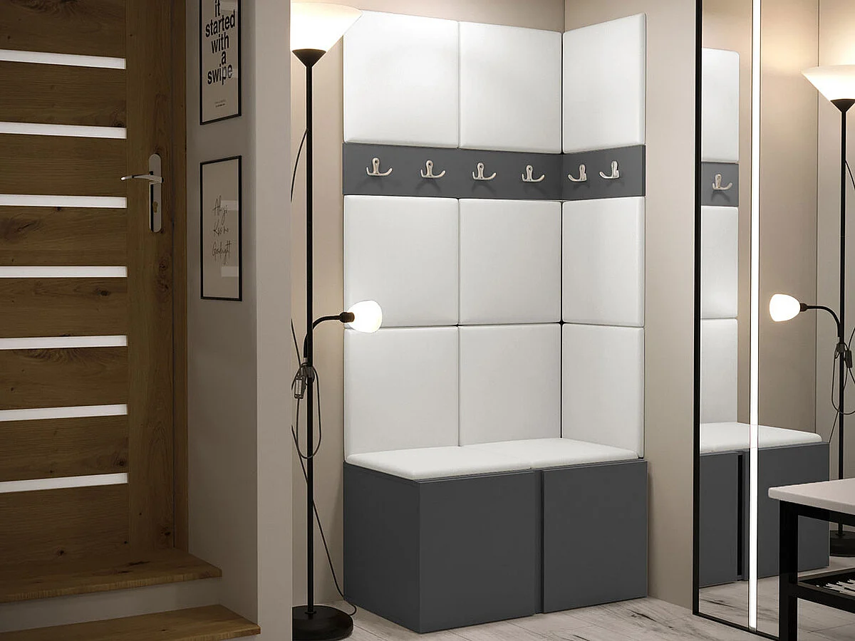 Meuble d'entrée Hartford 264, 186x84x46cm, Graphite, Faux cuir|Stratifié, À poser|Murale