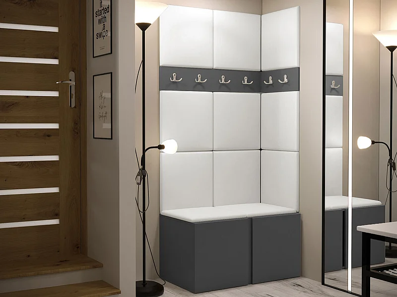 Meuble d'entrée Hartford 264, 186x84x46cm, Graphite, Faux cuir|Stratifié, À poser|Murale