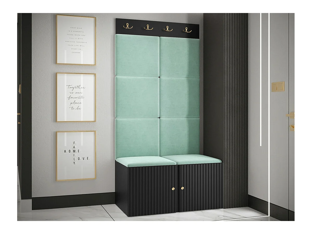 Meuble d'entrée Hartford 383, 186x84x46cm, Turquoise|Noir, Tapisserie|MDF|Stratifié