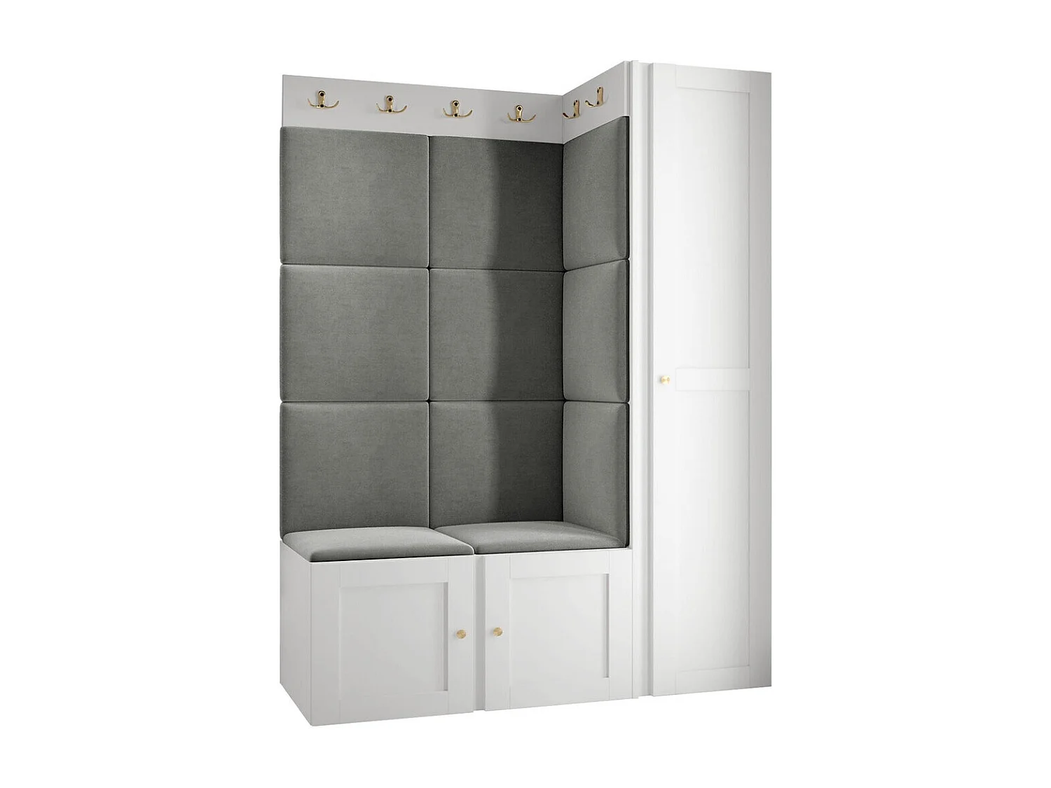 Conjunto pasillo Hartford 377, 186x124x46cm, Blanco|Gris, MDF|Aglomerado laminado|Tapiz